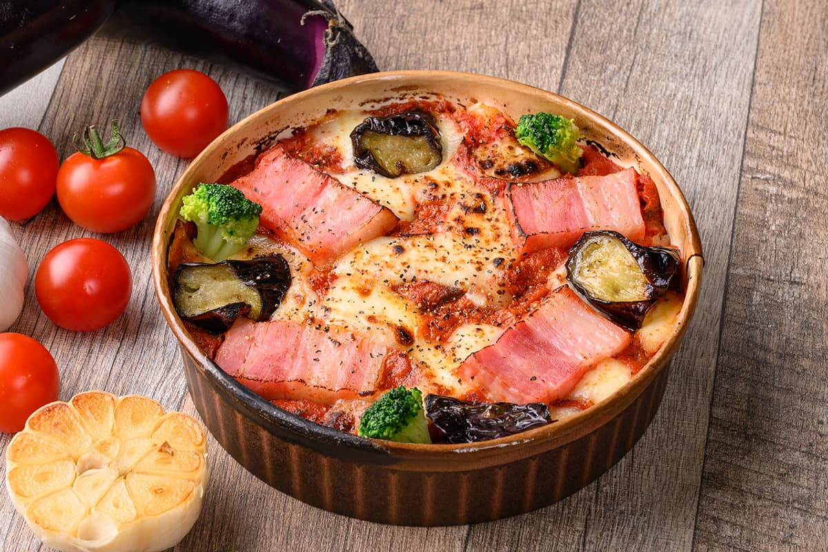 Garlic Tomato Doria with Eggplant and Bacon