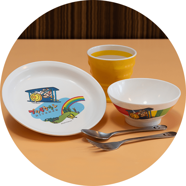 Children's spoons, forks, melamine cups and plates