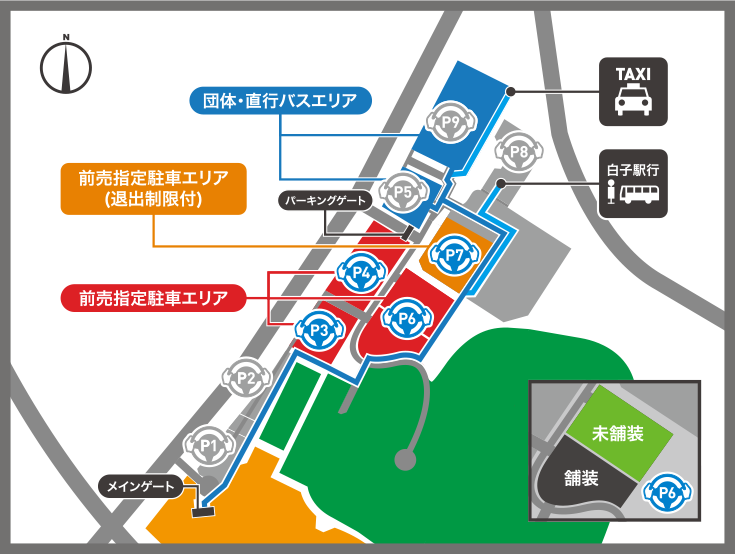 正面駐車場・各種バス乗り場MAP 4月6日（土）・7日（日）