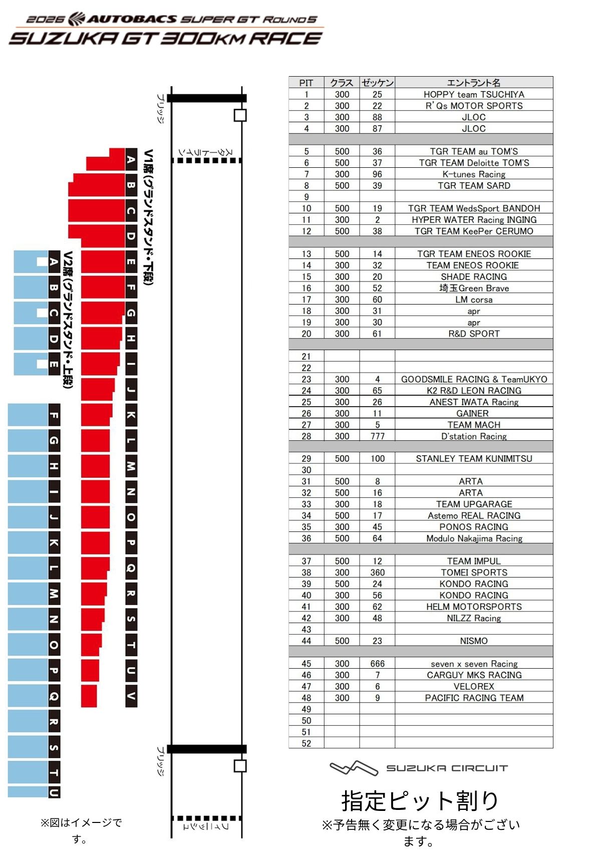 ピット割 ｜ 2026 AUTOBACS SUPER GT Round5｜ 鈴鹿サーキット
