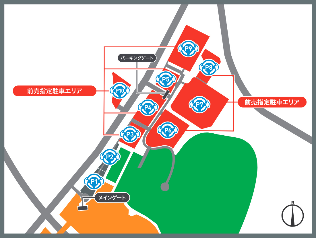 SUPER GT期間中鈴鹿賽車場正面停車場地圖